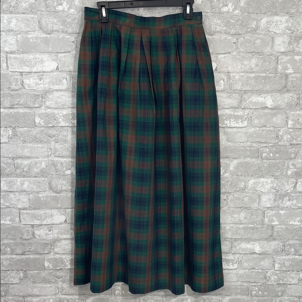 Herman Geist Green Plaid Pleated Midi Skirt